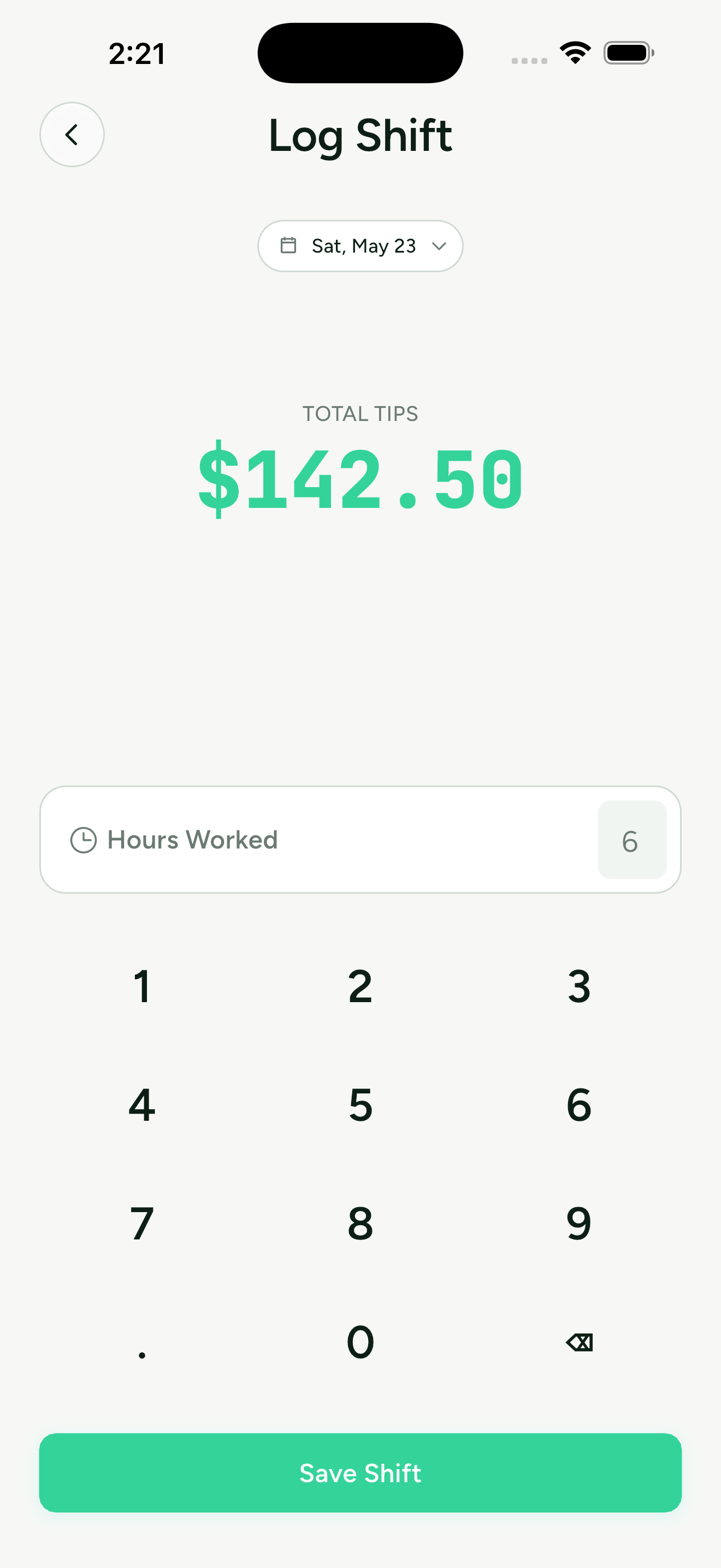 TipFolio log shift screen